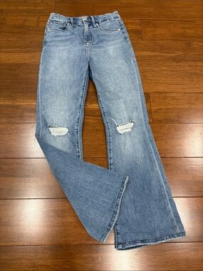 Good American Medium Wash Distressed Flare Jeans